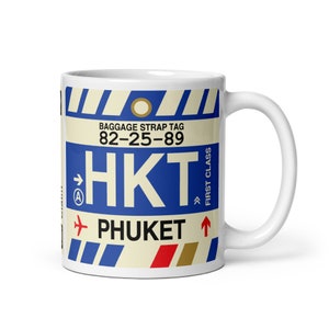 PHUKET Thailand Coffee Mug • HKT Airport Code • Travel Souvenir / Aviation Gift / Wanderlust Memento / Location Artwork / Vacation Keepsake
