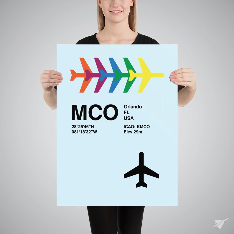 ORLANDO Wall Art  MCO Airport Code  Florida City-Themed Merch  International Style /& Swiss Typography Design