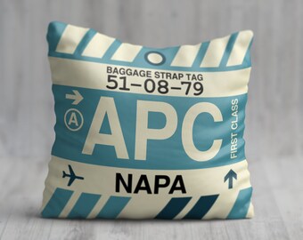 NAPA California Throw Pillow • APC Airport Code • Travel Souvenir / Aviation Gift / Wanderlust Decor / Location Artwork / Vacation Memento