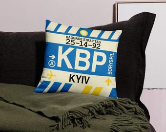 KYIV Ukraine Throw Pillow • KBP Airport Code • Travel Souvenir / Aviation Gift / Wanderlust Decor / Location Artwork / Vacation Memento