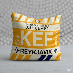 REYKJAVIK Island Dekokissen • KEF Airport Code • Reise-Souvenir / Luftfahrt Geschenk / Fernweh Dekoration / Urlaubs-Memento