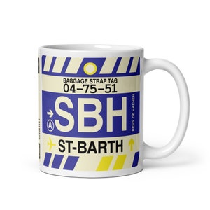 SAINT BARTHÉLEMY Coffee Mug • SBH Airport Code • Travel Souvenir / Aviation Gift / Wanderlust Memento / Location Artwork / Vacation Keepsake