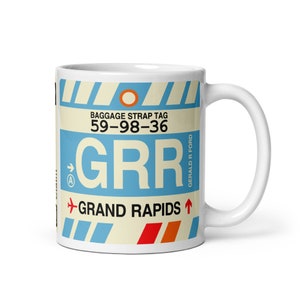 GRAND RAPIDS Michigan Coffee Mug • GRR Airport Code • Travel Souvenir / Aviation Gift / Wanderlust Memento / Location Artwork / Keepsake