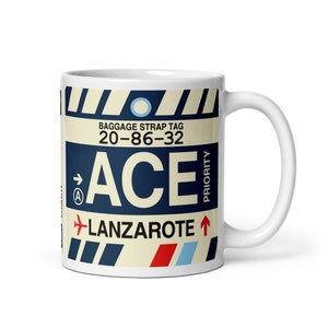 LANZAROTE Canary Islands Coffee Mug • ACE Airport Code • Travel Souvenir / Aviation Gift / Wanderlust Memento / Location Artwork / Keepsake