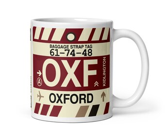 OXFORD England Coffee Mug • OXF Airport Code • Travel Souvenir / Aviation Gift / Wanderlust Memento / Location Artwork / Vacation Keepsake