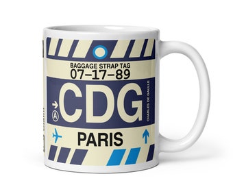 PARIS France Coffee Mug • CDG Airport Code • Travel Souvenir / Aviation Gift / Wanderlust Memento / Location Artwork / Vacation Keepsake