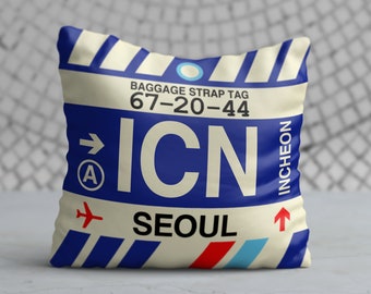 SEOUL South Korea Throw Pillow • ICN Airport Code • Travel Souvenir / Aviation Gift / Wanderlust Decor / Location Artwork / Vacation Memento