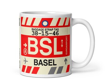 BASEL Switzerland Coffee Mug • BSL Airport Code • Travel Souvenir / Aviation Gift / Wanderlust Memento / Location Art / Vacation Keepsake