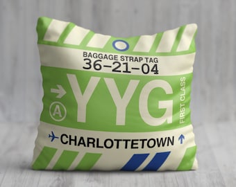 CHARLOTTETOWN Prince Edward Island Throw Pillow • YYG Airport Code • Travel Souvenir / Aviation Gift / Wanderlust Decor / Location Artwork