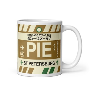 ST. PETERSBURG Florida Coffee Mug • PIE Airport Code • Travel Souvenir / Aviation Gift / Wanderlust Memento / Location Artwork / Keepsake