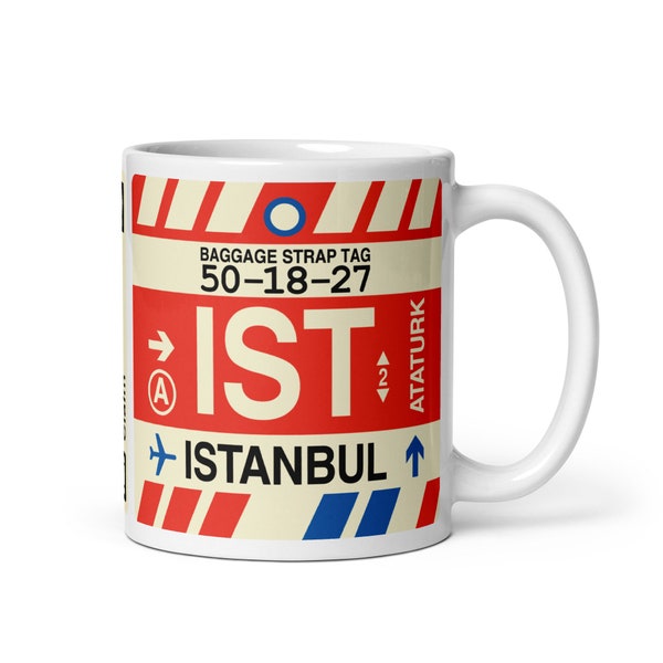 ISTANBUL Coffee Mug • Vintage Baggage Tag Design with the IST Airport Code • Perfect Souvenir Gift for Turkey Lovers