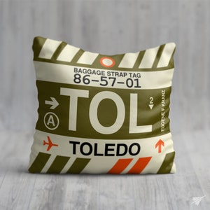 TOLEDO Ohio Throw Pillow • TOL Airport Code • Travel Souvenir / Aviation Gift / Wanderlust Decor / Location Artwork / Vacation Memento