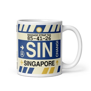 SINGAPORE Coffee Mug • SIN Airport Code • Travel Souvenir / Aviation Gift / Wanderlust Memento / Location Artwork / Vacation Keepsake