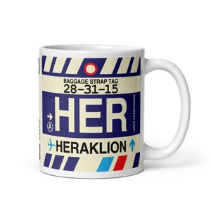 HERAKLION Crete Coffee Mug • HER Airport Code • Travel Souvenir / Aviation Gift / Wanderlust Memento / Location Artwork / Vacation Keepsake
