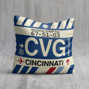 CINCINNATI Ohio Throw Pillow • CVG Airport Code • Travel Souvenir / Aviation Gift / Wanderlust Decor / Location Artwork / Vacation Memento