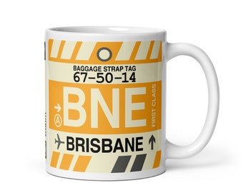 BRISBANE Australia Coffee Mug • BNE Airport Code • Travel Souvenir / Aviation Gift / Wanderlust Memento / Location Art / Vacation Keepsake