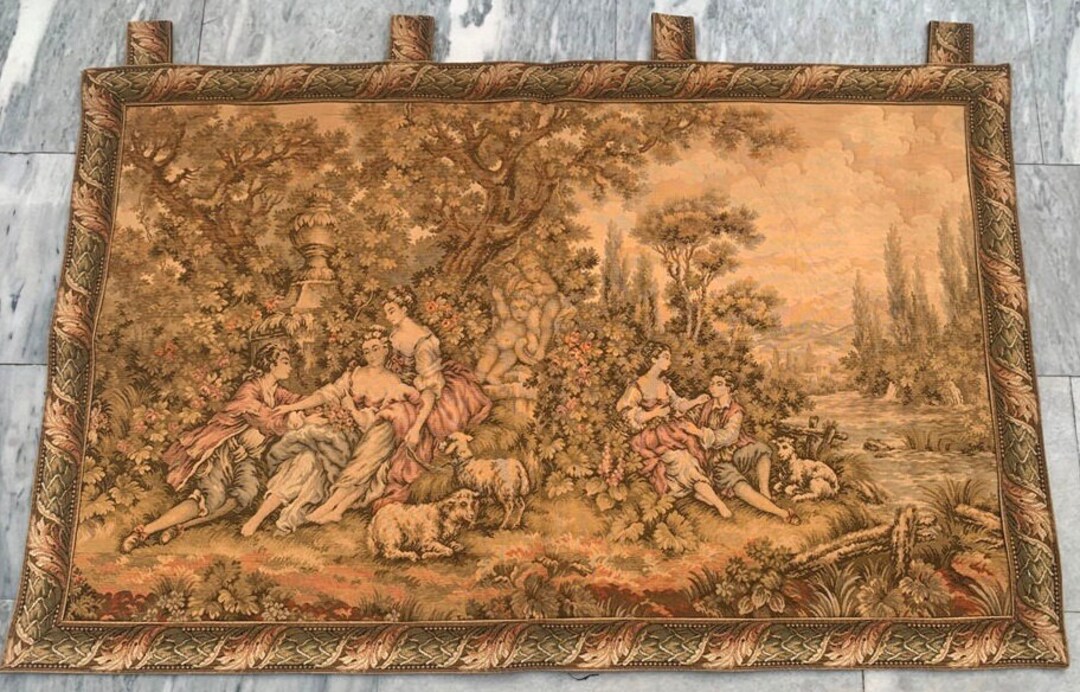 3X4 Vintage French Stunning Pictorial Beautiful Tapestry Authentic