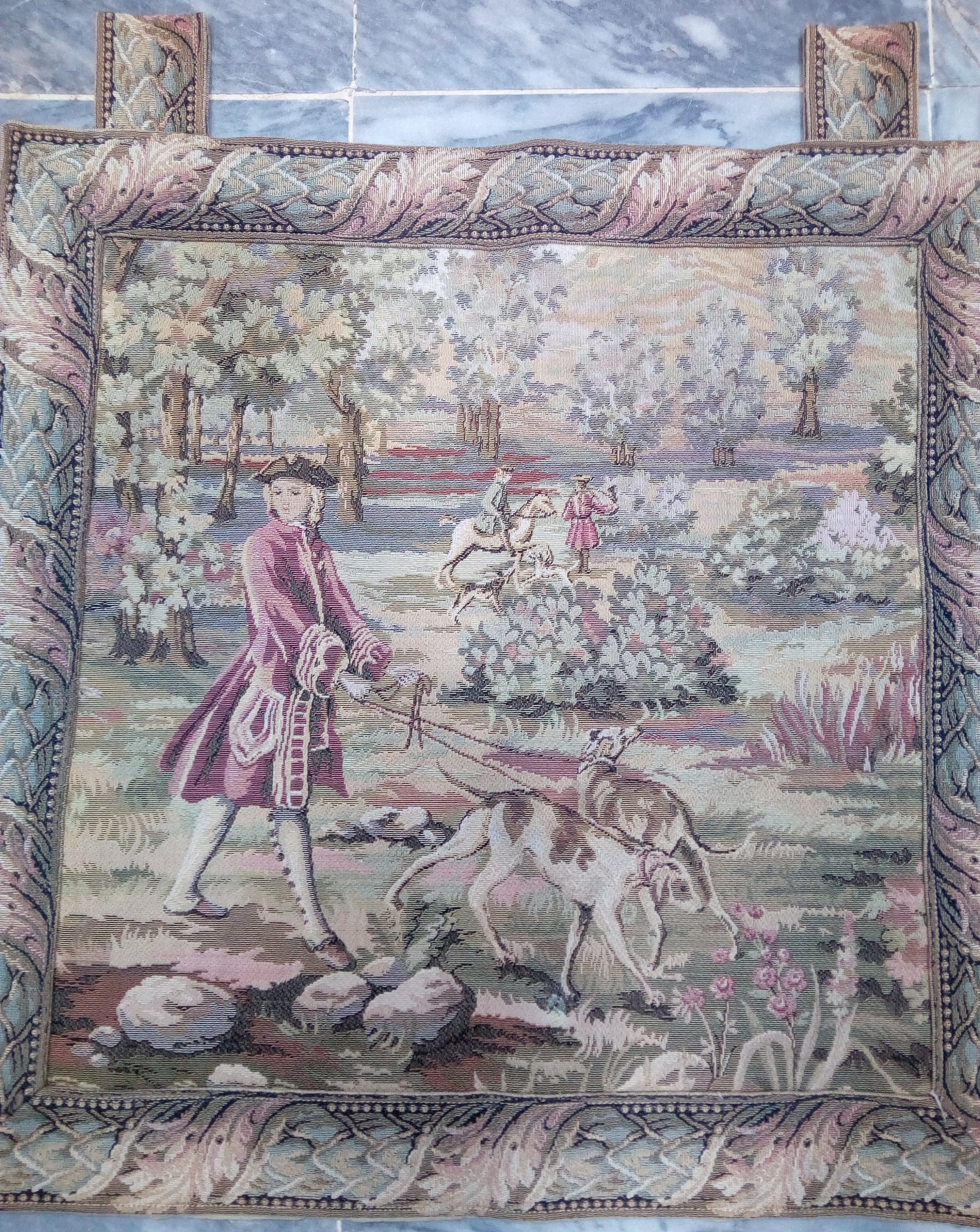 Antique French Tapestry Wall Hanging A women with Dogs in Etsy