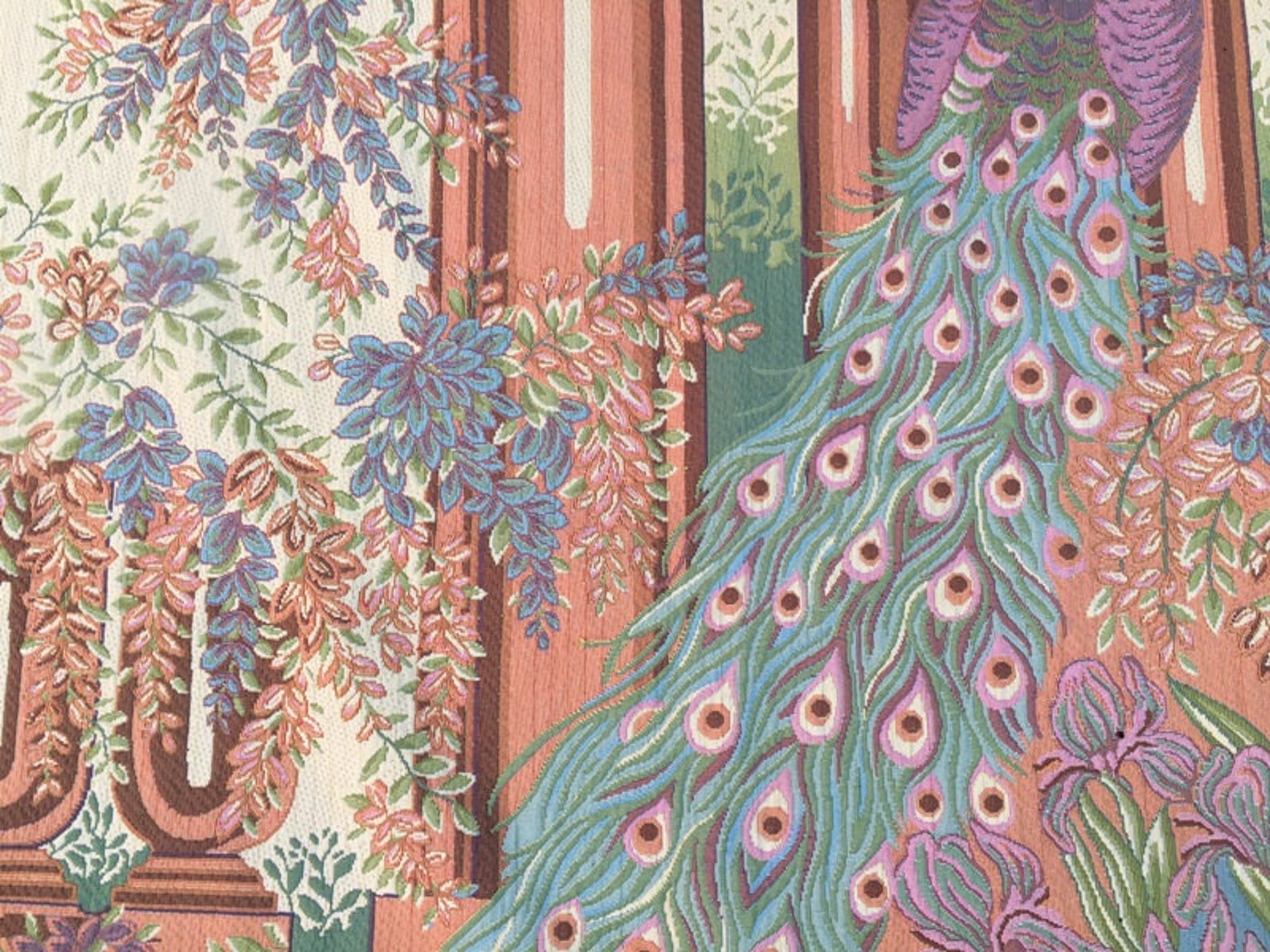 Vintage Peacock Tapestry Antique Pictorial Tapestry Wall Etsy