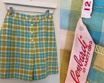 1960s Skort, Vintage Lombardi of Hartford Plaid Skort, Summer Skort Light Plaid, Lombardi 1960s Summer Skort, Size 12