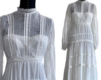 1970s White Prairie Wedding Dress, Gunne Sax Style Bridal Dress, Prairie  70s Vintage Wedding Dress, Peggy’s Bridal White Dress, Small