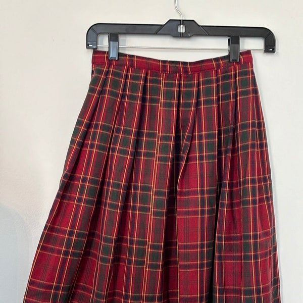 1960s Plaid Pleated Skirt, Vintage 60s Red Plaid Skirt, Vintage 1960s Red Plaid School Skirt, Small