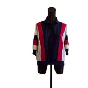 1980s Batwing Colorblock Blouse - Petiva Vintage Top - Small