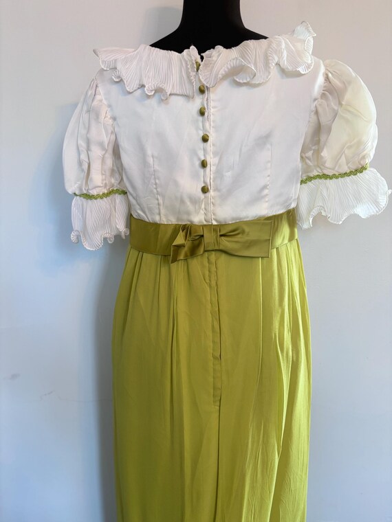 1960s Edwardian Style Dress Puff Sleeves High Ruffle Gem