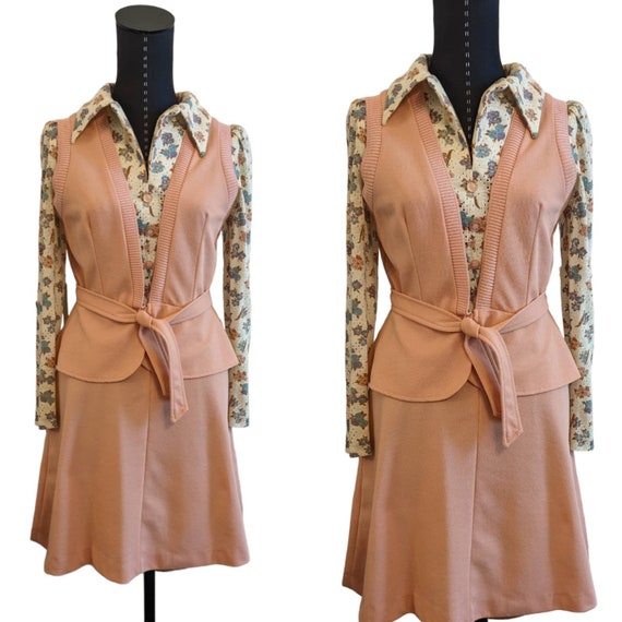 1970s Patricia Fair Dress and Belted Vest, Two Pi… - image 1