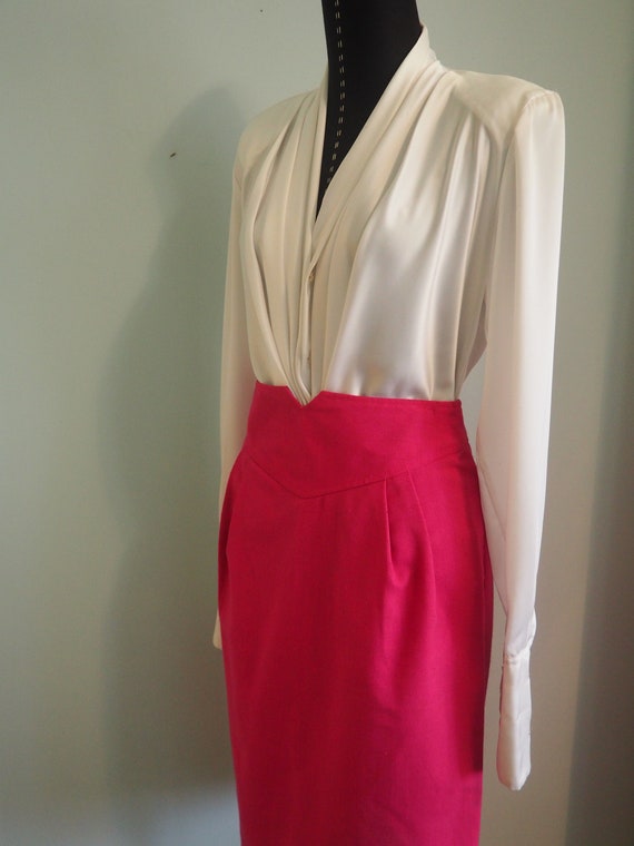 Vtg 70s High Waisted Pink Roberto Orsini Skirt, 7… - image 5