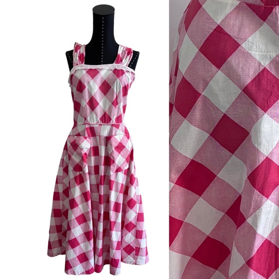 1950s Vintage Gingham Yoke Dress, Vintage 50s Cot… - image 2