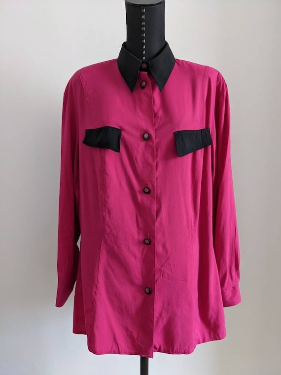 1980s Classic Oversize Long Sleeve Neon Blouse, Vi