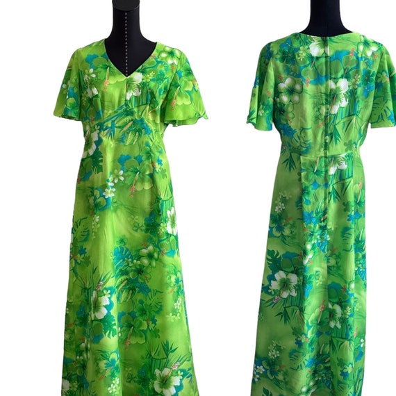 Vintage Royal Hawaiian 1960s Dress, Green Floral … - image 5