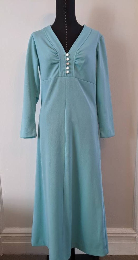 1960s Vintage Aqua Long Dress, Long Sleeve 60s Vi… - image 8