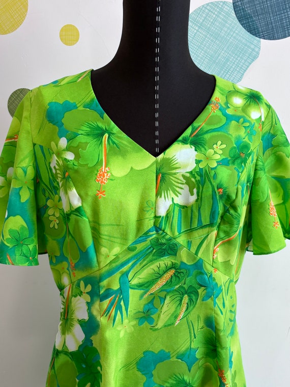 Vintage Royal Hawaiian 1960s Dress, Green Floral … - image 7