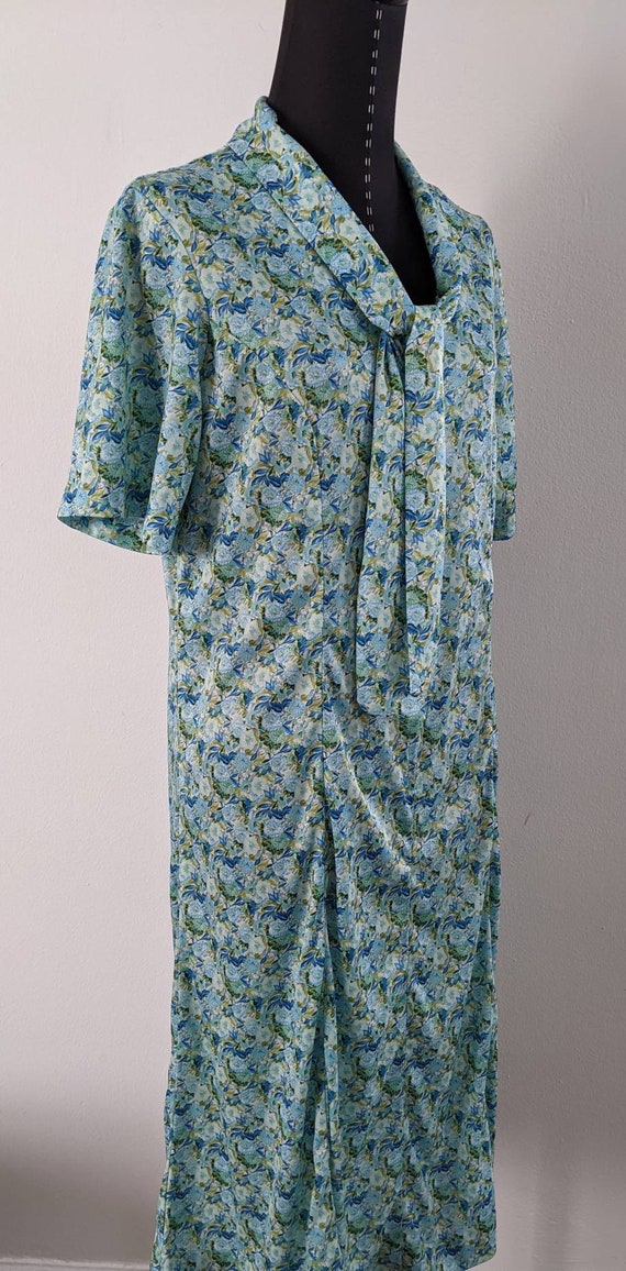 Vintage 1950s Style Day Dress, Blue Print Shift D… - image 6