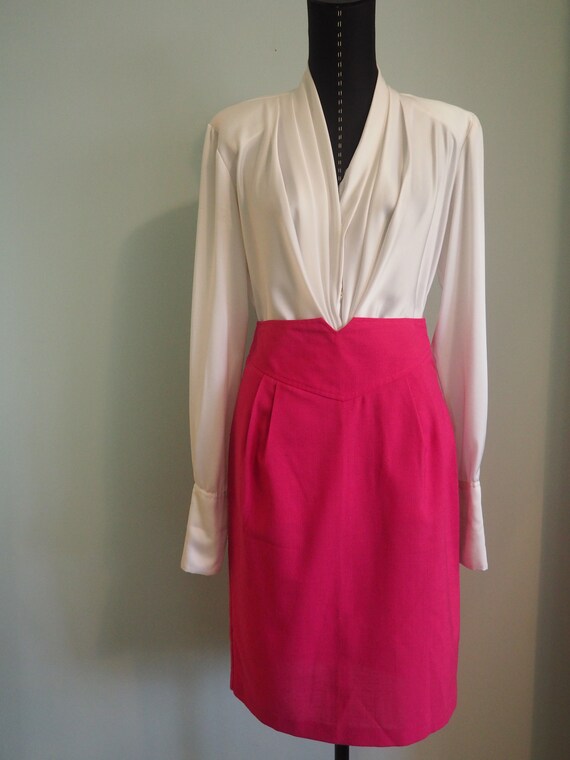 Vtg 70s High Waisted Pink Roberto Orsini Skirt, 7… - image 4