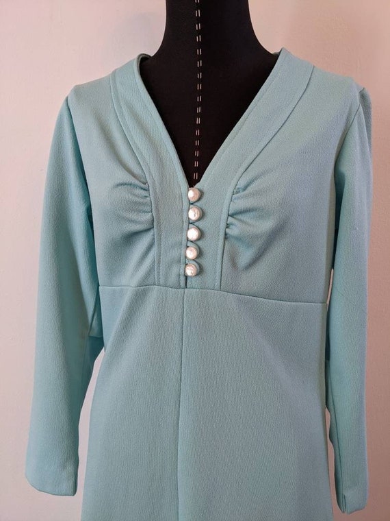 1960s Vintage Aqua Long Dress, Long Sleeve 60s Vi… - image 2