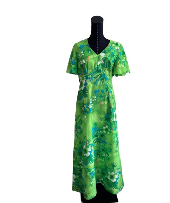 Vintage Royal Hawaiian 1960s Dress, Green Floral … - image 4