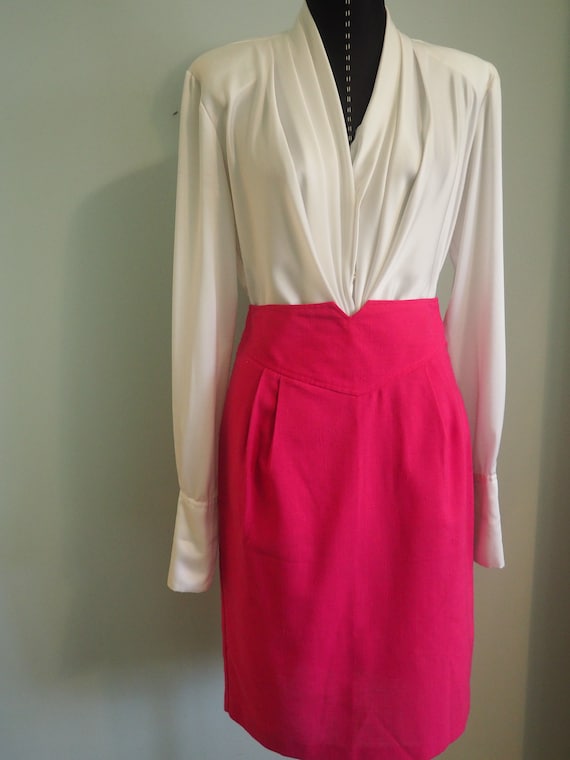 Vtg 70s High Waisted Pink Roberto Orsini Skirt, 7… - image 2