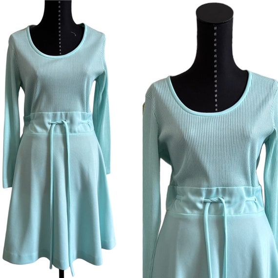 1960's Alison Ayres Aqua Long Sleeve Dress, 1960s… - image 2