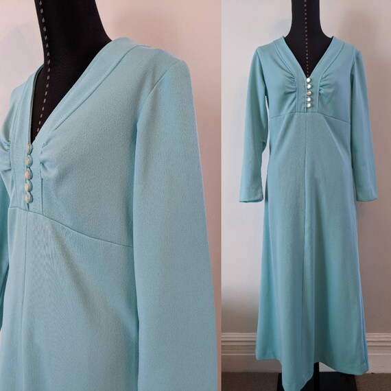 1960s Vintage Aqua Long Dress, Long Sleeve 60s Vi… - image 6