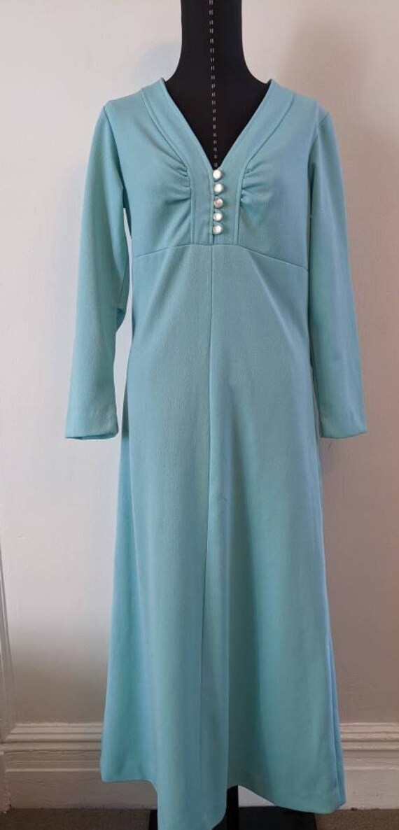 1960s Vintage Aqua Long Dress, Long Sleeve 60s Vi… - image 3