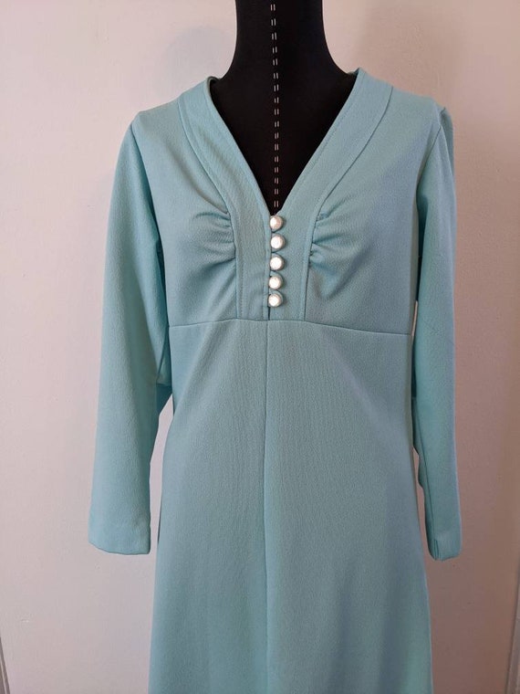 1960s Vintage Aqua Long Dress, Long Sleeve 60s Vi… - image 9