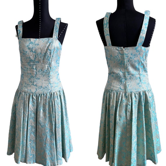 Vtg 1960s Silver Blue Metallic Evening Dress, Met… - image 7
