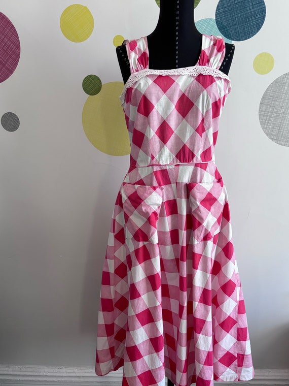 1950s Vintage Gingham Yoke Dress, Vintage 50s Cot… - image 10