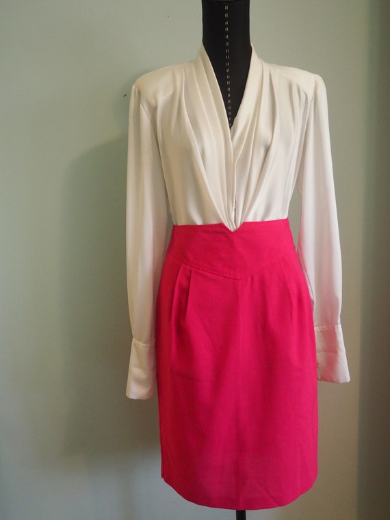 Vtg 70s High Waisted Pink Roberto Orsini Skirt, 7… - image 9