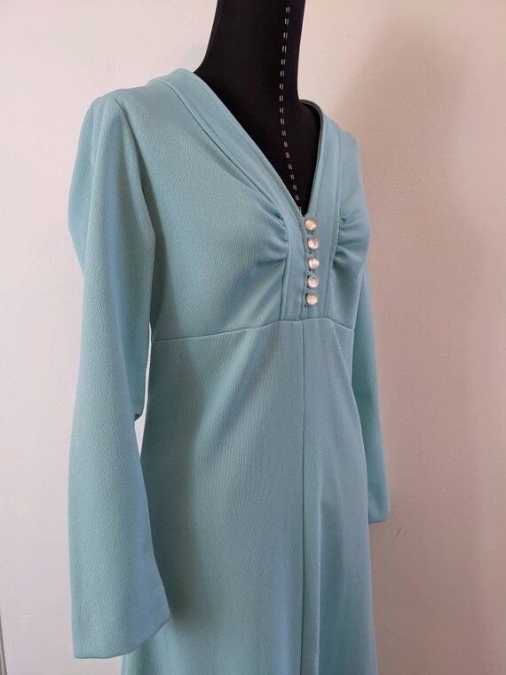 1960s Vintage Aqua Long Dress, Long Sleeve 60s Vi… - image 7