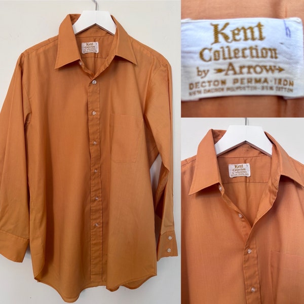 Vintage 1960s  Mens Arrow Shirt, Kent Collection Gold Vintage 1960s Shirt, Long Sleeve Mens Vintage Gold Dress Shirt, Medium