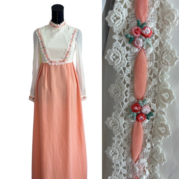 1970s Vintage Long Dress, 70s Orange Bridesmaid W… - image 3